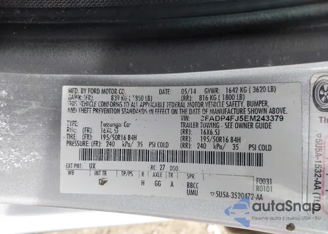 2014 Ford Fiesta Titanium z USA, uszkodzony, nr VIN 3FADP4FJ5EM243379